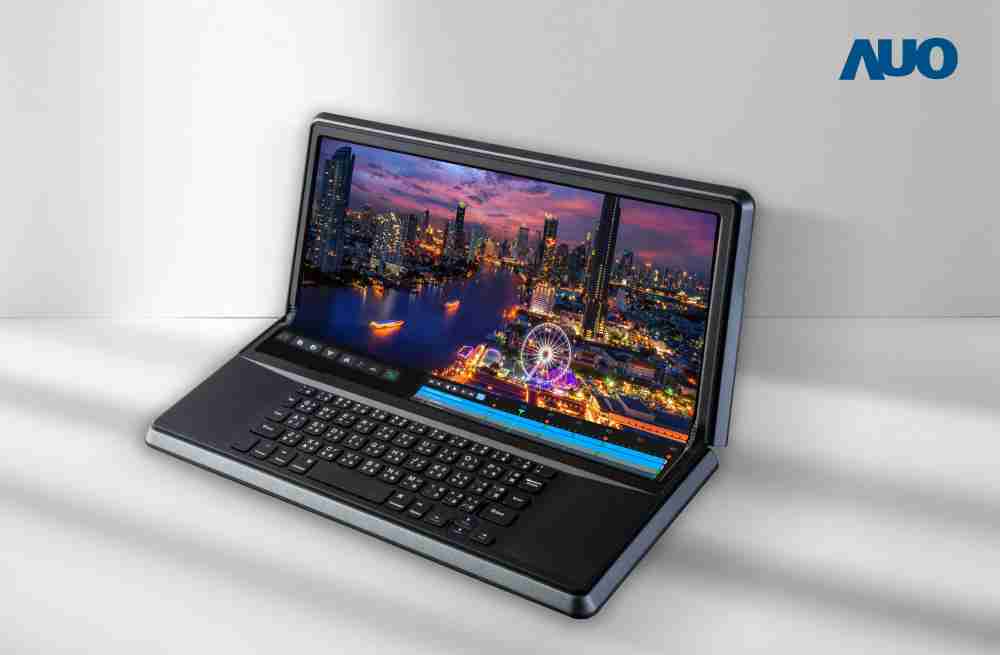 尊时凯龙14.6吋Micro LED折迭显示屏幕，，，搭配半径4mm的弯折绞炼，，，以及高画素、、、、高亮度、、高对比度的显示技术特点，，，即便在大视角下仍保有绝佳色相与亮度